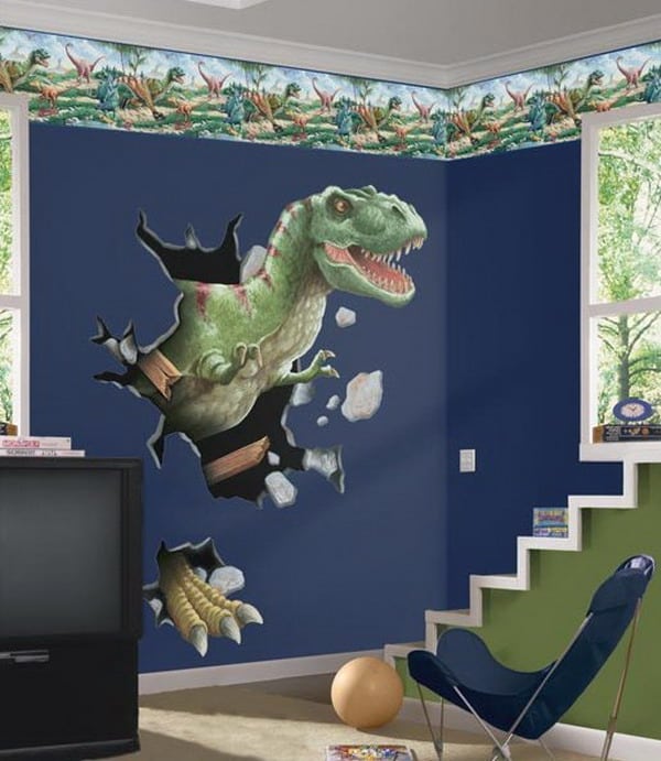 Dinosaur picture on childrens bedroom wall